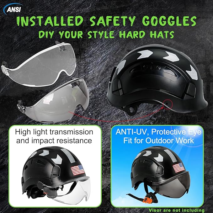 AOLAMEGS Construction Safety Hard Hat - ANSI Z89.1 Type Ι OSHA Approved Safety Helmets with Chin Straps Lightweight Reflective Vented ABS Hard Hats For Men Women Industrial Workwear 6-point Suspension-StrideForce Fitness