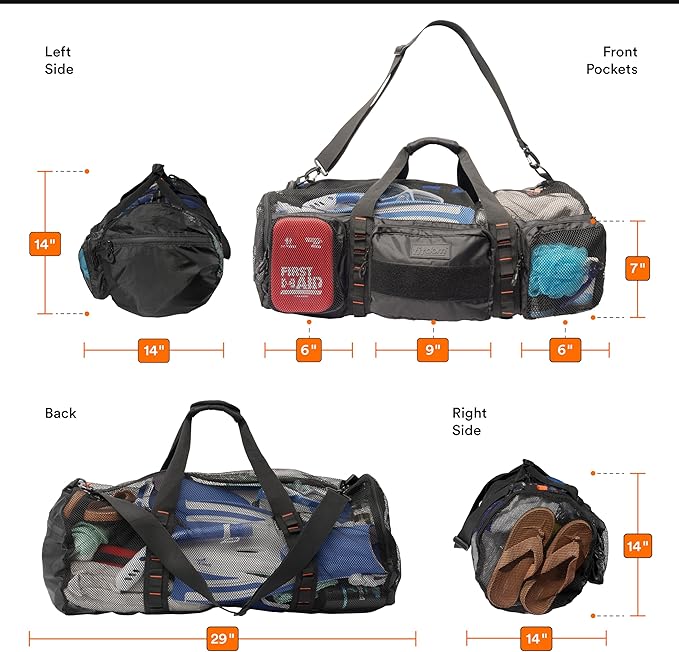 Fitdom 90L Large Mesh Duffle Bag for Scuba Dive or Snorkel Equipment. Best for Water Sports & Beach Activities like Swimming, Diving & Snorkeling. Perfect for Travel, Storage Swim Gym Gears & Balls-StrideForce Fitness