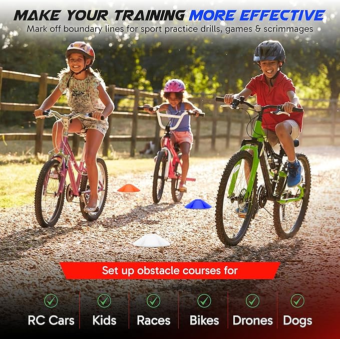 Pro Disc Cones (Set of 50) - Agility Soccer Cones with Carry Bag and Holder for Sports Training, Football, Basketball, Coaching, Practice Equipment, Kids - Includes 15 Best Cone Drills Book-StrideForce Fitness