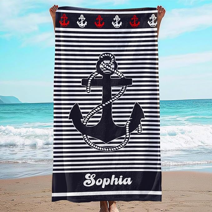 JML Personalized Beach Towel with Name, Custom Anchor Beach Towel, Customized Microfiber Pool Towel, Quick Dry & Absorbent Swim Towel for Adult,Anniversary, Birthday, Summer Holiday,Vacation-StrideForce Fitness