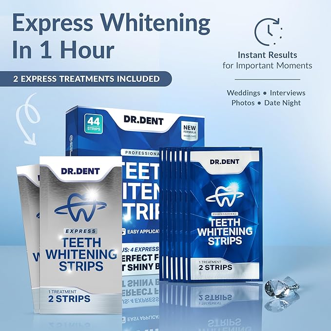 DRDENT Professional Teeth Whitening Strips - Pack of 44 Strip - 22 Treatments Kit - Safe for Enamel - Non Sensitive Teeth Whitening - Whitening Without Any Harm + Mouth Opener Included