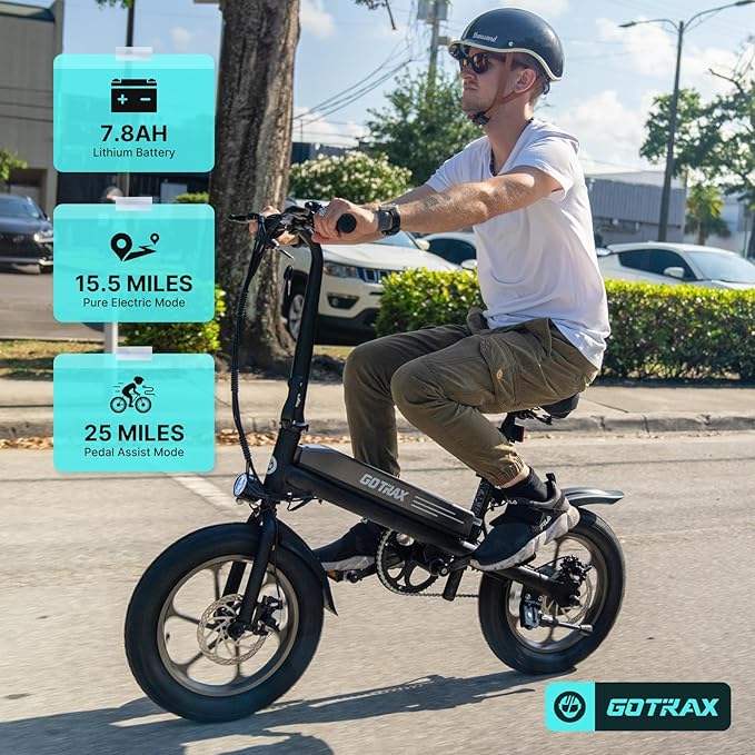 Gotrax S3 Electric Bike, 16x3.0 Fat Tire Electric Bicycle Adults, 750W Peak Motor, Max Range 25 Miles, Up to 20 Mph, Removable Battery, Adjustable Seat, Folding Electric Bike for Adults/Teens 13+-StrideForce Fitness