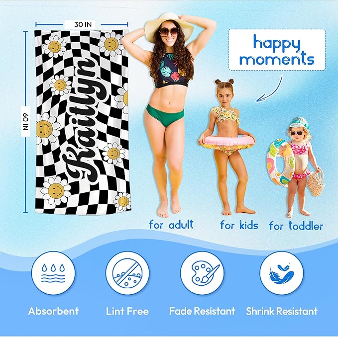 JML Personalized Beach Towel with Name, Custom Flower Beach Towel, Customized Microfiber Pool Towel, Quick Dry & Absorbent Swim Towel for Adult,Mother's Day, Birthday, Summer Holiday,Vacation-StrideForce Fitness