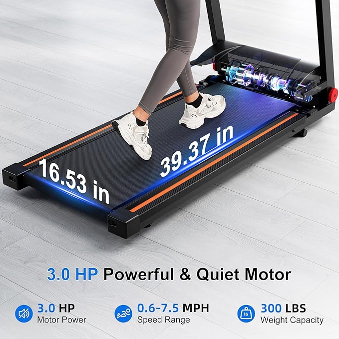Treadmill with 5% Incline, 300lbs Capacity Folding 15 HP Small Treadmills for Home Portable Running Treadmill with Handles Quiet Brushless Dual Cushion System, Electric Compact Treadmil-StrideForce Fitness