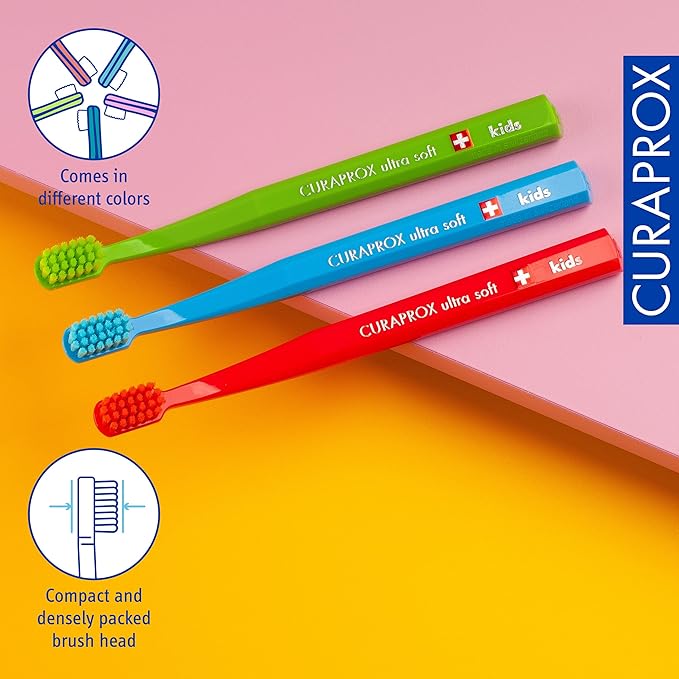 Curaprox CS Kids Toothbrush– for Children Aged 4–12 | Ultra-Soft Gentle Cleaning | 5,500 Curen® filaments | Single Pack | Random Color