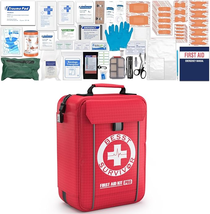 Professional Trauma First Aid Kit - Military-Grade Labelled Compartments & MOLLE System for Workplace, Outdoor, Car, Boat, Hurricane Emergencies 265 Piece Emergency Necessities Kits-StrideForce Fitness
