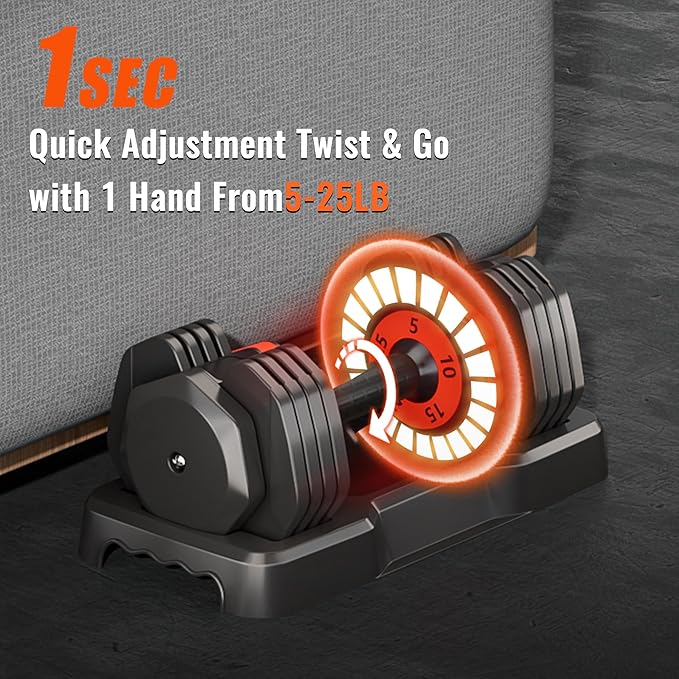 VEICK 25/55 lbs Adjustable Dumbbell with Anti-Slip Turning Handle, Fast Adjust Weight for Men Women, Exercise Equipment with Tray for Home Gym Full Body Workout Fitness-StrideForce Fitness