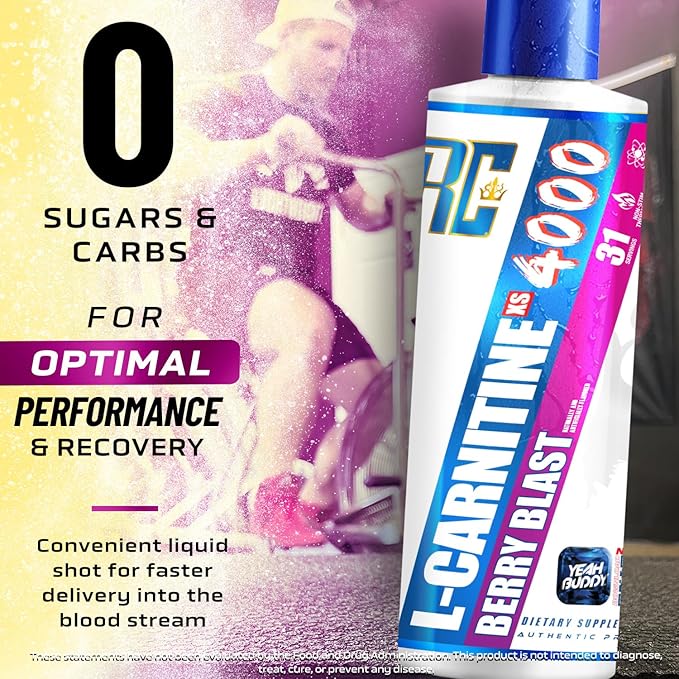 Ronnie Coleman Signature Series L Carnitine XS 4000 Liquid, Stimulant Free, Sugar Free, Zero Carbs, Lean Muscle Strength Support for Men & Women, Amino Acid Supplement, Berry Blast Flavor, 16 Oz-StrideForce Fitness