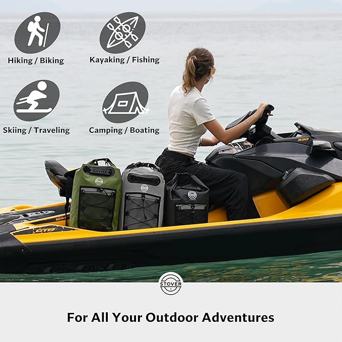 STOVER 5/10/25/30/40/55L Waterproof Backpack- Floating Dry Bag for Kayaking, Travel, Beach, Hiking, & Camping, Men/Women-StrideForce Fitness