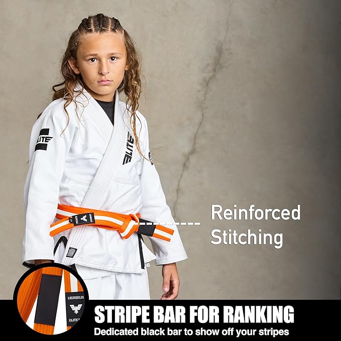 Elite Sports Kids Brazilian Jiu Jitsu Belts Preshurunk Martial Arts Youth BJJ Belts for Girls & Boys with BJJ Ranking Stripes-StrideForce Fitness