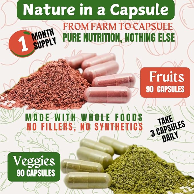 Fruit and Veggies Supplement Capsules | Fruit and Vegetables Capsules Vitamins Maintain Natural Balance,Fruits and Vegetables Supplements Supports for Energy Levels,Non-GMO-90 Count(Pack of 6)-StrideForce Fitness