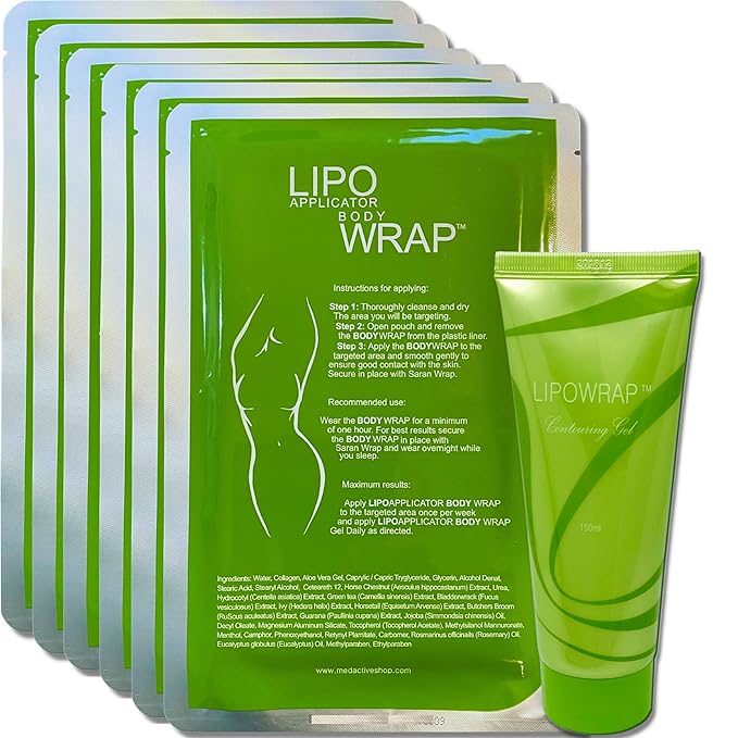 Body Wrap With Guarana, Green Tea, and Seaweed Wraps Works for Stomach Belly Legs Arms Abdomen. 6 Wraps + Gel-StrideForce Fitness