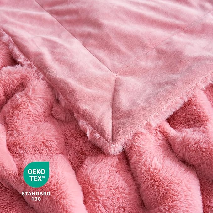 Cozy Bliss Faux Fur Throw Blanket for Couch, Cozy Warm Plush Striped Blanket for Sofa Bedroom Living Room, Pink-StrideForce Fitness