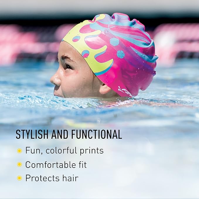 FINIS Mermaid Kids Swim Cap - 100% Silicone - Fun Prints - Universal Fit - Chlorine Protection-StrideForce Fitness