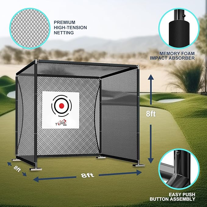 YUNIC Golf Driving Cage with Metal Frame - Choose Standard Hitting Target or Simulator Impact Screen-StrideForce Fitness