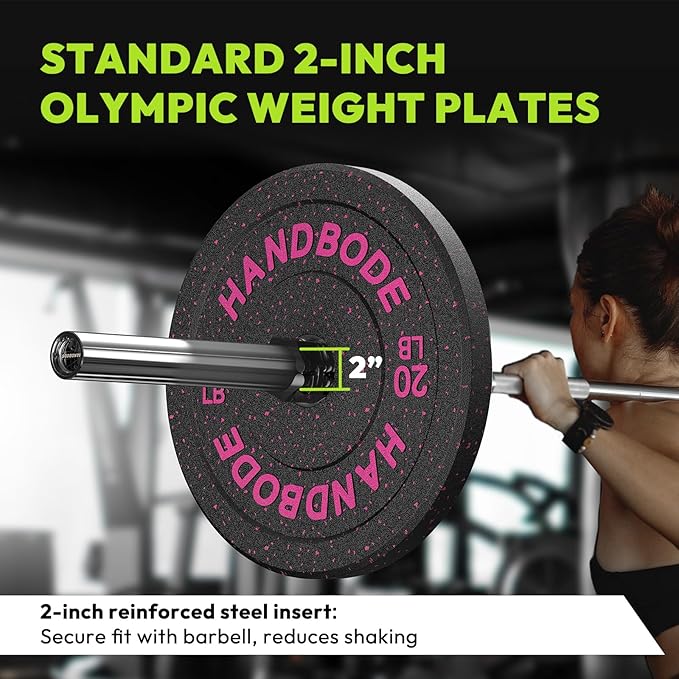 Colored Bumper Weight Plates Olympic Weight Plate Set 2-Inch, 10/15/20/25/35/45/55 lb Barbell Weight Plates Set for Home Gym, Rubber Strength Training Weights Plates for Weight Lifting-StrideForce Fitness