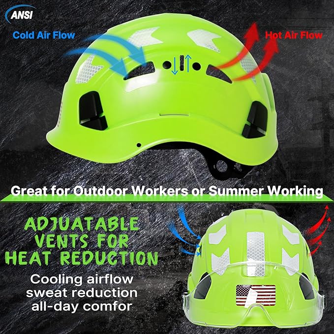 AOLAMEGS Construction Safety Hard Hat - ANSI Z89.1 Type Ι OSHA Approved Safety Helmets with Chin Straps Lightweight Reflective Vented ABS Hard Hats For Men Women Industrial Workwear 6-point Suspension-StrideForce Fitness
