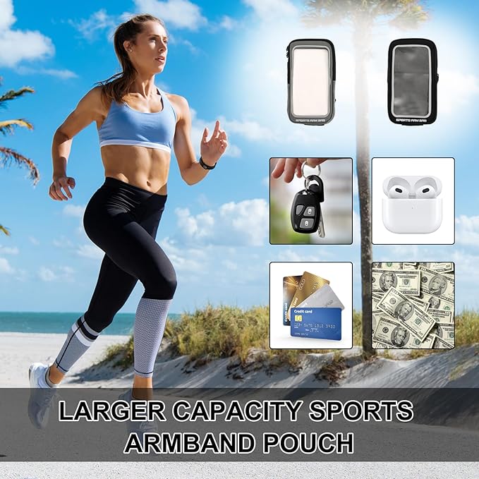 2 Pcs Phone Holder for Running Exercise Phones Armband Waterproof and Breathable Coin Purse Adjustable with Touch Screen Function Outdoor Cycling Use Suitable Sizes Under 6.8 Inches-StrideForce Fitness