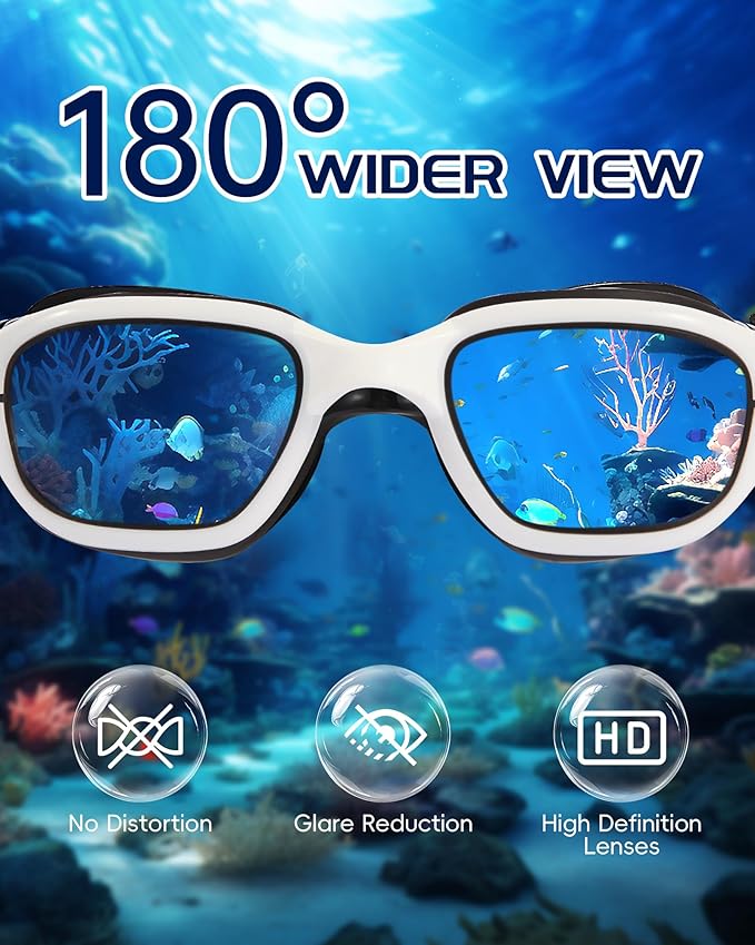 Swim Goggles, Goggles Adult with Swimming Cap, Nose Clip & Ear Plugs, UV Protection Anti-Fog Lens and Case for Adult-StrideForce Fitness