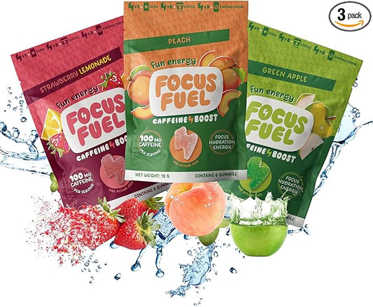 Energy Chews – Trial Size Variety Sample Pack (9 Servings) – 100mg Caffeine + Alpha GPC + L-Theanine + B12, Magnesium – Peach, Green Apple, Strawberry Lemonade Flavors – No Crash or Jitters-StrideForce Fitness
