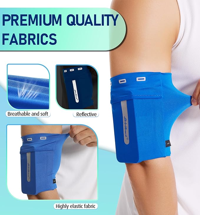 HiRui Running Armband Sleeve Universal Sports Armband Cell Phone Holder Armband for Exercise Workout, Compatible with iPhone 16/15/14/13/Plus/Pro Samsung Galaxy All Phones (L, Blue)-StrideForce Fitness