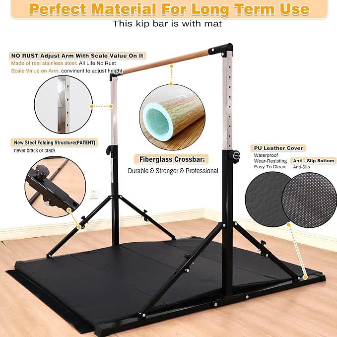 4FT/5FT Gymnastic Bar Set Gymnastics Horizontal Bar Gymnastics Kip Bar for Kids Home Use-StrideForce Fitness