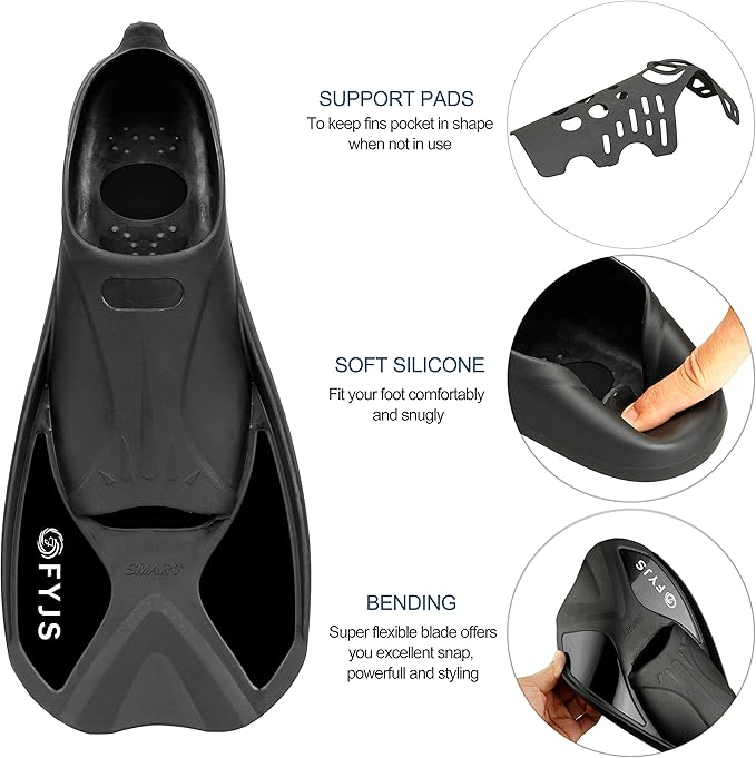 FYJS Short Swim Fins with Comfortable Full Foot Pocket Travel-Size for Snorkeling and Scuba Diving-StrideForce Fitness