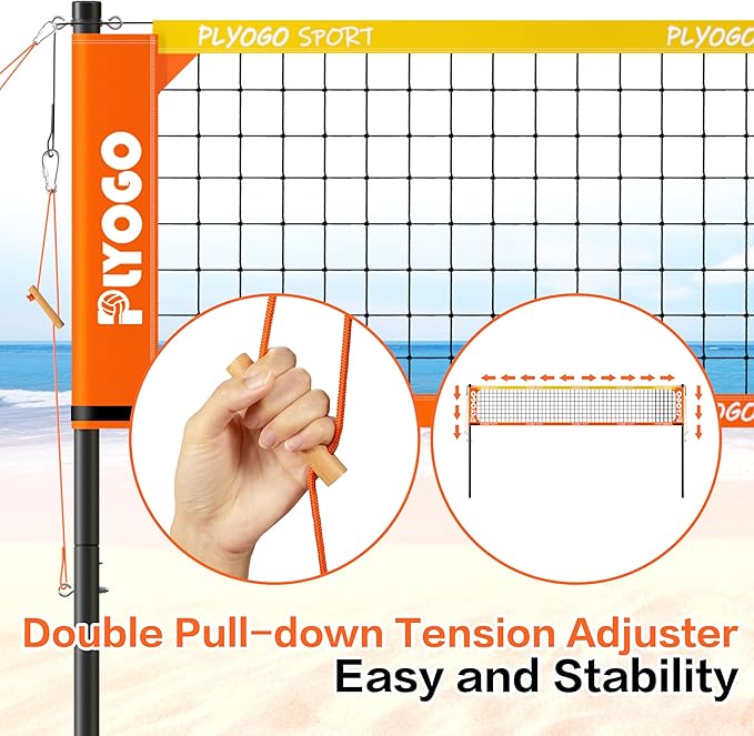 Volleyball Net for Backyard, Professional Portable Outdoor Heavy Duty Volleyball Net Set with Adjustable Aluminum Poles, Anti-Sag Design, Double Tension Adjuster for Beach, Grass |1680D Bag-StrideForce Fitness