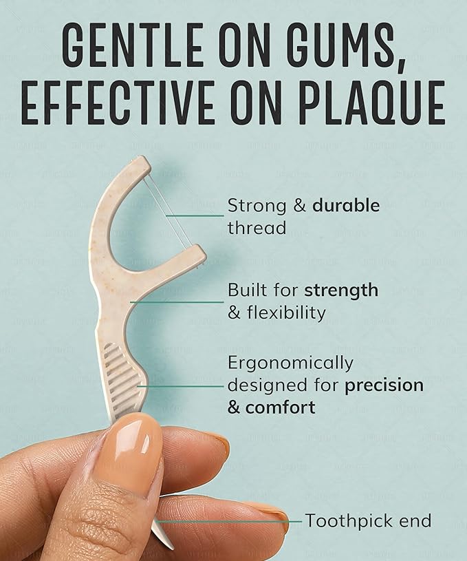 Floss Picks Biodegradable (100pcs) - Plant Based Dental Floss Picks, Natural Flossers for Adults & Kids, Nontoxic Vegan Tooth Pick Flossers & Eco Floss Sticks - Double Thread Charcoal