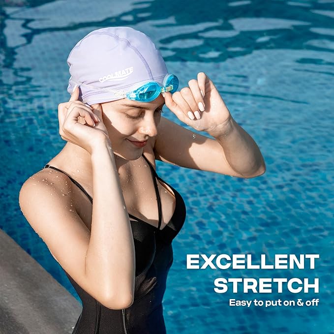 COOLMATE Fabric Swim Cap for Adult Women Men Kid 3 4 6 8 14 16, Silicone Water Resistant Layer, Cloth Swim Cap Gifts for Swimmers, Lightweight for Pool, Lap Swimming (1 pc)-StrideForce Fitness