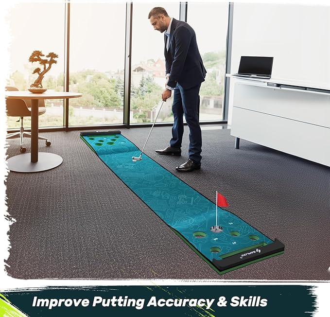 SAPLIZE Golf Putting Mat/Putting Green Mat - Adjustable Slope, Trajectory Tracking & Pong Game Modes | Indoor & Outdoor Use-StrideForce Fitness