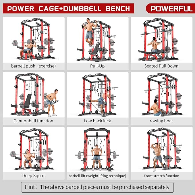 Power Rack Power Cages Multi-Function Squat Rack with Cable Crossover System Selectable More Training Attachment Weight Cage for Garage Home Gym-StrideForce Fitness