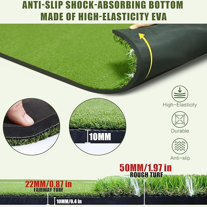 SIOTMERA 23x16IN & 5x4FT Golf Mat, Dual-Turf Golf Hitting Mat with High-Elasticity EVA Anti-Slip Bottom, Anti-Deformation,Reinforced Glue, Ideal for Swing,Chipping Practice,Indoor/Outdoor-StrideForce Fitness