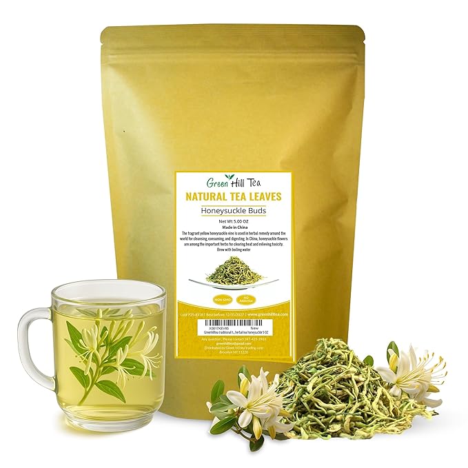 Greenhilltea traditional health herbs, Premium Honeysuckle buds, honey suckle tea NO GMO, NO Additives, Caffeine free dried herbal tea 5 OZ-StrideForce Fitness