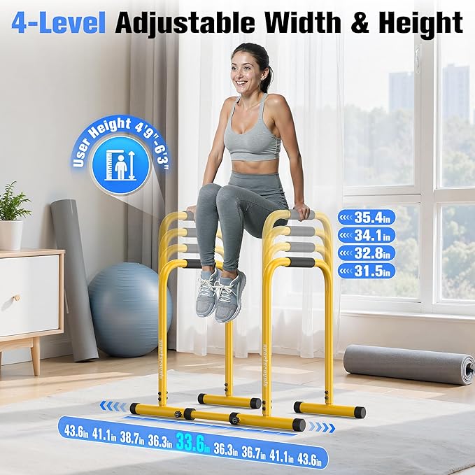 Sportsroyals Adjustable Dip Bar Station, Heavy Duty Parallette & Parallel Bars, 400LBS Stable Dip Stands for Home Gym, Calisthenics & Upper Body Workout Equipment-StrideForce Fitness