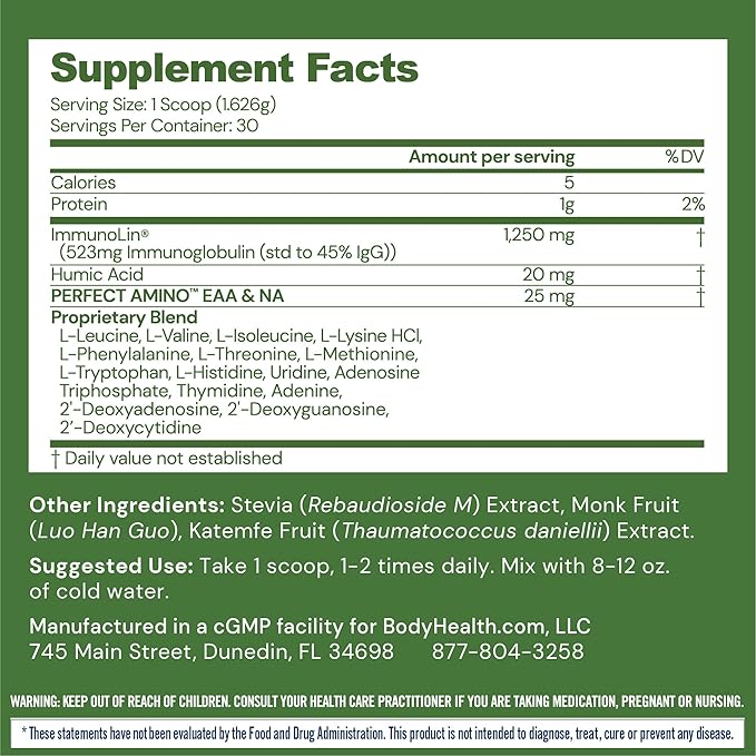 BodyHealth Gut Restore with PerfectAmino, ImmunoLin, and Humic Acid - Gut Health Supplement for Digestive and Immune Support - Unflavored - 30 Servings-StrideForce Fitness