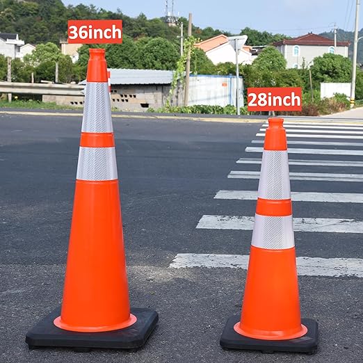 OrangeStar 6 Pack 36" Traffic Cones with Weighted Rubber Base, 2 Reflective Collars, Large Safety Cones for Parking Lot, Road Construction, Warehouse, Highway, Weatherproof PVC-StrideForce Fitness