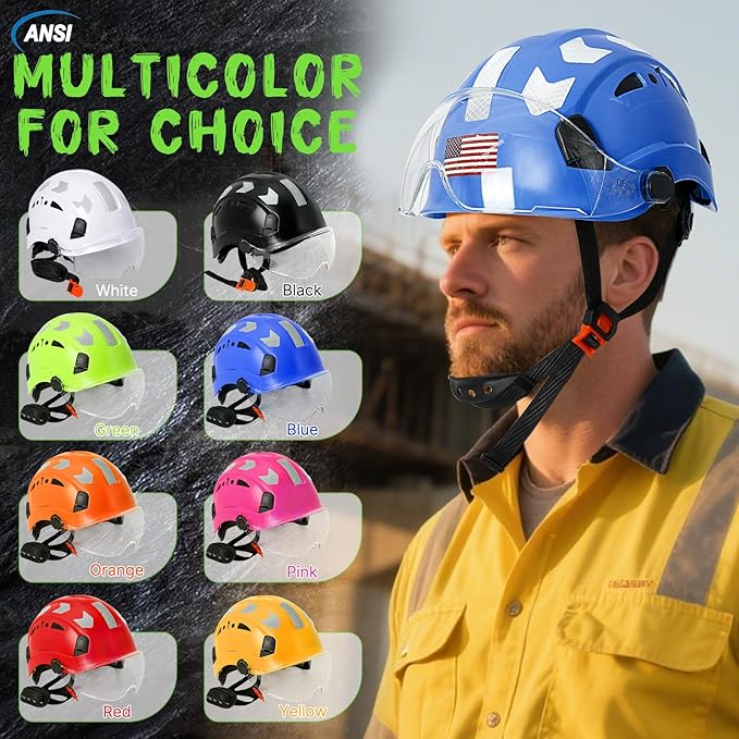 AOLAMEGS Construction Safety Hard Hat - ANSI Z89.1 Type Ι OSHA Approved Safety Helmets with Chin Straps Lightweight Reflective Vented ABS Hard Hats For Men Women Industrial Workwear 6-point Suspension-StrideForce Fitness