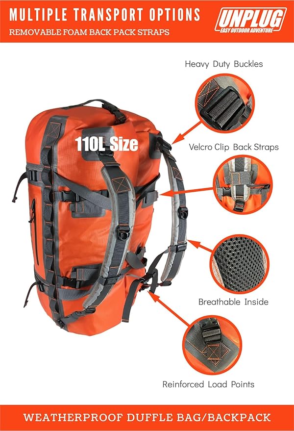 UNPLUG Ultimate Adventure Bag | 1680D Heavy Duty Waterproof Bag | Large Travel Duffle Bag which can be Used for Camping, Motorcycling, Boating, or Hunting-StrideForce Fitness