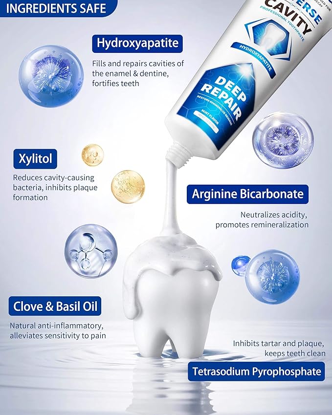 Cavity Reversing Toothpaste for Adult, Hydroxyapatite as Remineralizing Filler, SLS and Fluoride Free Tooth Decay Treatment, Anticavity Reversal Enamel Repair, 3.52 OZ