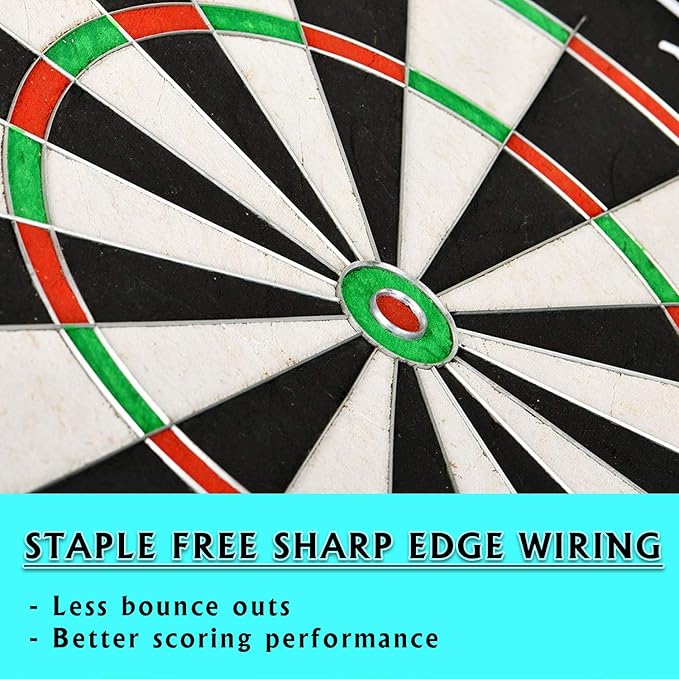 LinkVisions Dartboard with Staple-Free Bullseye, 18g Steel Tip Darts Set,12 Steel Tip Darts 18g, Dartboard Mounting Kits Included-StrideForce Fitness