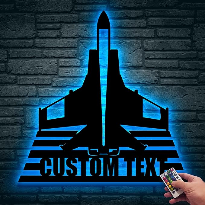 Personalized Fighter Aircraft Metal Wall Art LED Light, Custom Aviation Signs With LED Lights, Fighter Pilot Gift, Outdoor Decor, Wall Hanging, Home Decor, Birthday Xmas Gift-StrideForce Fitness