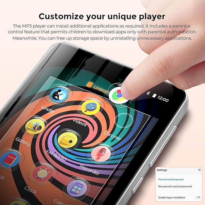 Innioasis MP3 Player with Bluetooth and WiFi, 160GB MP3 Player with Spotify for Kids, 4" Touch Screen Android MP3 MP4 Player with Pandora,Amazon Music,Audible,Libby,Audiobooks(White)-StrideForce Fitness