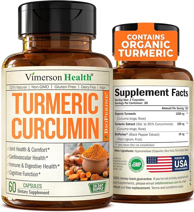 Turmeric Supplement - High Potency Turmeric Curcumin Supplement with 1200 mg Organic Tumeric and 95% Curcuminoids. Curcumin Supplements with Black Pepper for Immune & Joint Health. 60 Curcuma Capsules-StrideForce Fitness