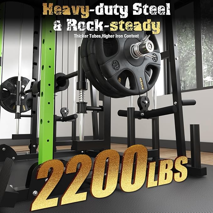 Smith Machine,2200 LBS Squat Rack for Home Gym with Dual Pulley System,Multifunctional Power Rack Cage for Strength Training with More Attachments-StrideForce Fitness