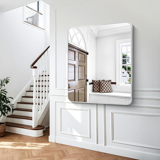 Silver Bathroom Mirror,40x48 inch Wall Mirror for Bathroom Wall Mounted,Rectangle Mirror for Bathroom Over Sink,Modern Frame Round Corner for Living Room,Bedroom Entryway,Horizontal/Vertical-StrideForce Fitness