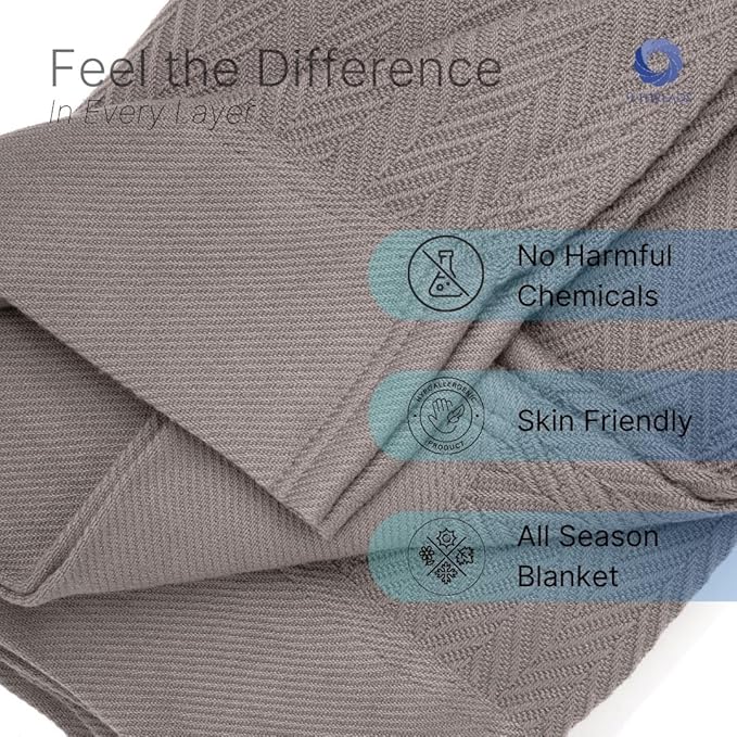 Luxury Cotton Blankets for King Bed - Blanket for Ultimate Comfort and Warmth, Herringbone Cozy Lightweight,Soft and Breathable Design Ideal for Cuddling for All Seasons Dark Grey-StrideForce Fitness