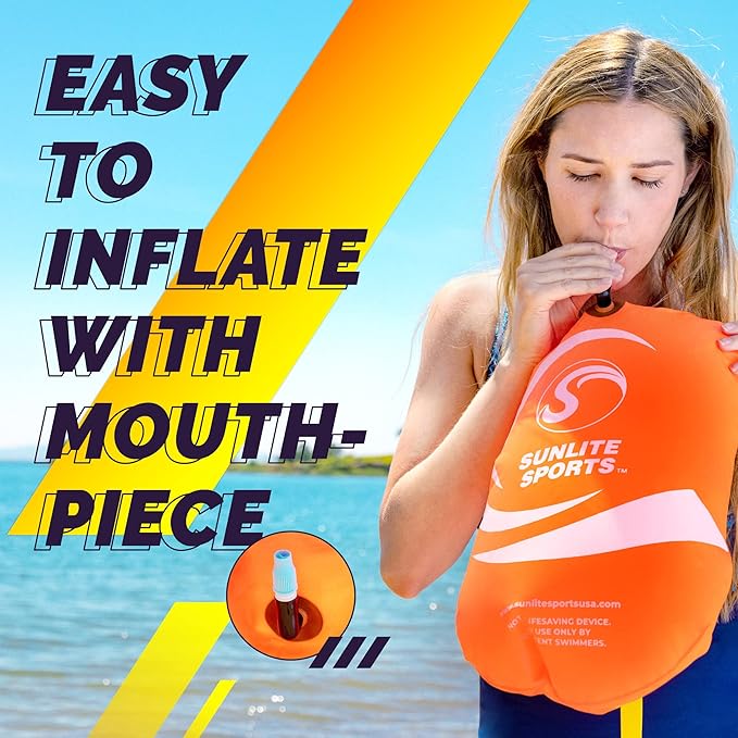 Sunlite Sports Swim Buoy Premium Quality, Highly Visible Waterproof Safety Marine Float Training for Open Water Swimming, for Swimmers, Triatheletes, Kayakers, Snorkelers, Throwable Flotation Device for Adults-StrideForce Fitness