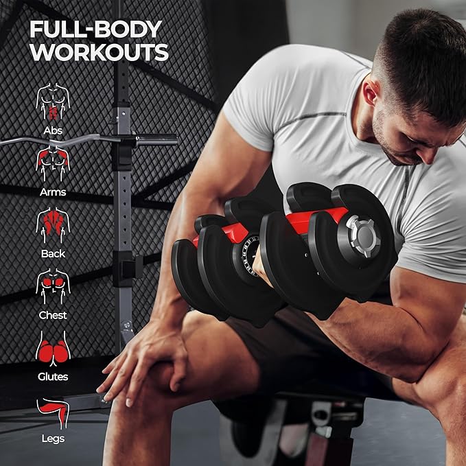 Yaheetech Adjustable Dumbbell Set 28/40/52.5/90LBS Adjustable Dumbbells Fast Adjust Dumbbell Weight Set with Anti-Slip Handle and Tray for Men/Women Home Gym Strength Training Equipment Single/Pair-StrideForce Fitness