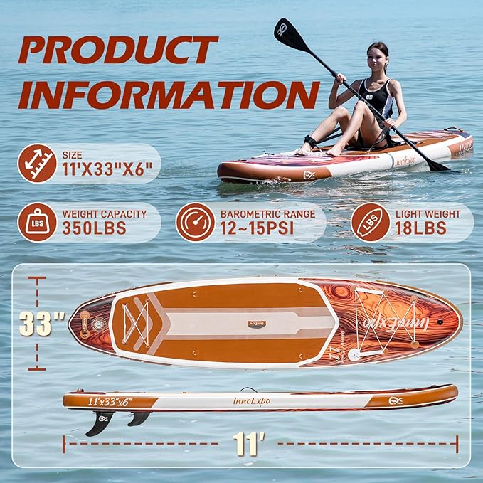 InnoExpo 11' Inflatable Stand Up Paddle Boards with Premium Accessories, Wide Stable SUP Paddle Board Design, Non-Slip Comfort Deck for Youth & Adults-StrideForce Fitness